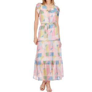 JOY JOY Tiered Maxi Dress In Pastel Abs Size:XS